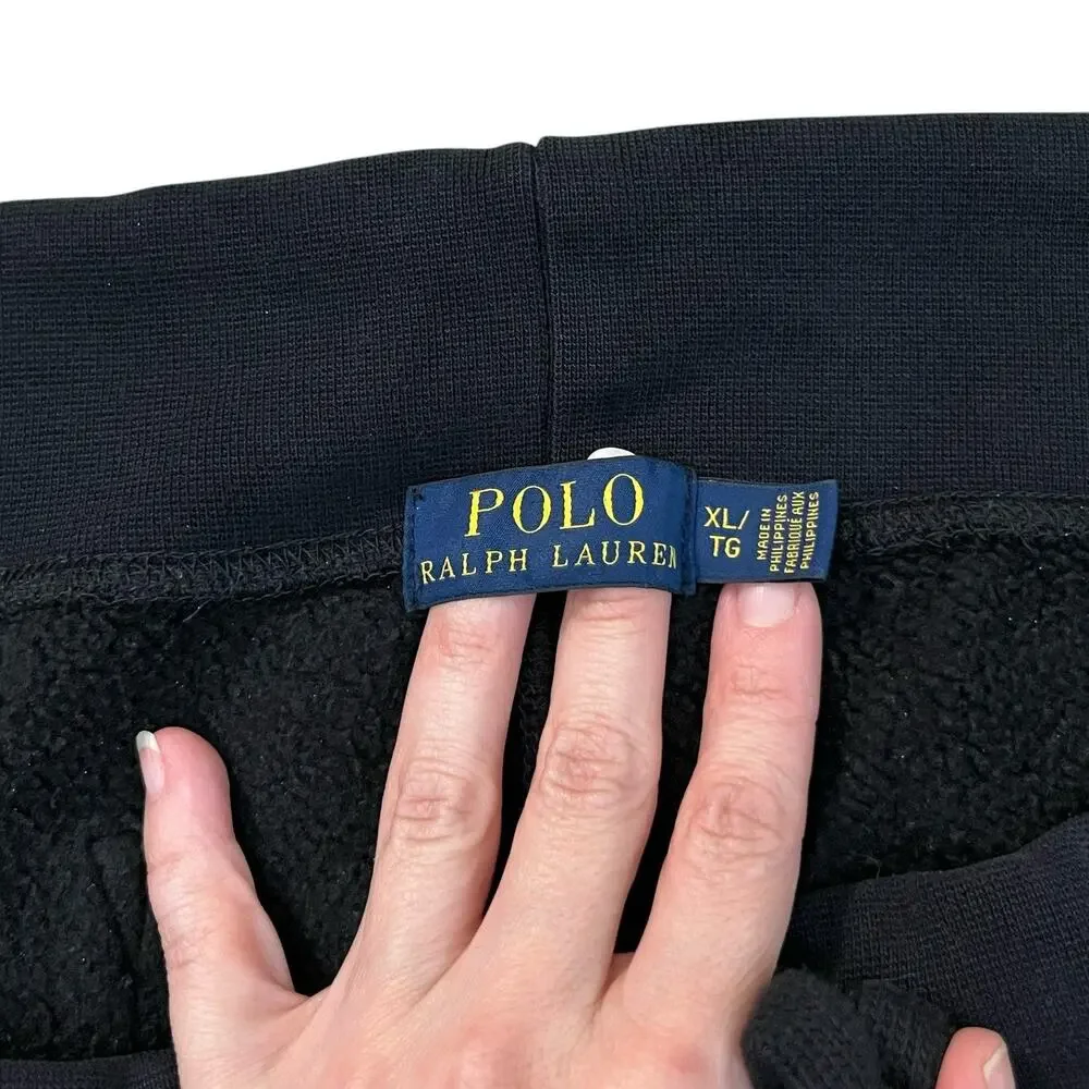 Polo Ralph Lauren Mens Gym Sweatshorts XL Logo Cutoff Frayed Fleece Lined Black
